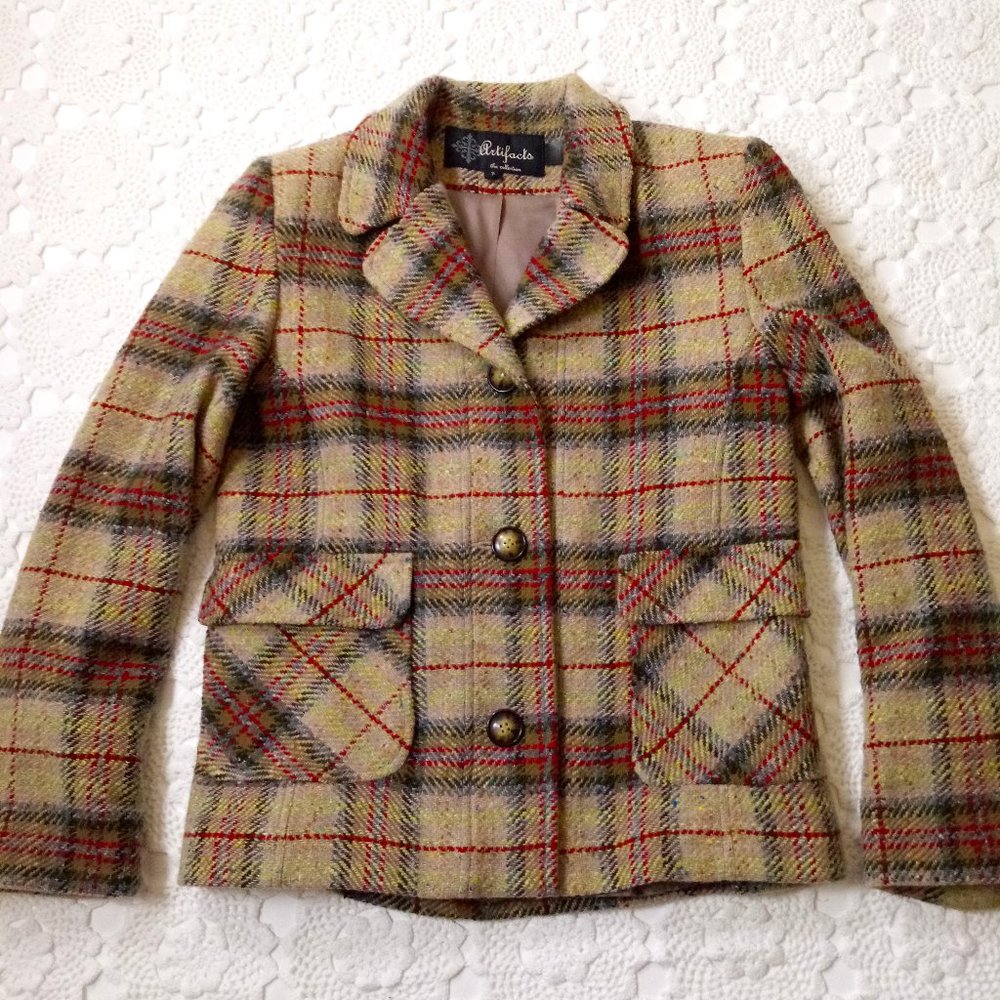 Artifacts Collection Wool Jacket Coat Plaid Tan S… - image 1